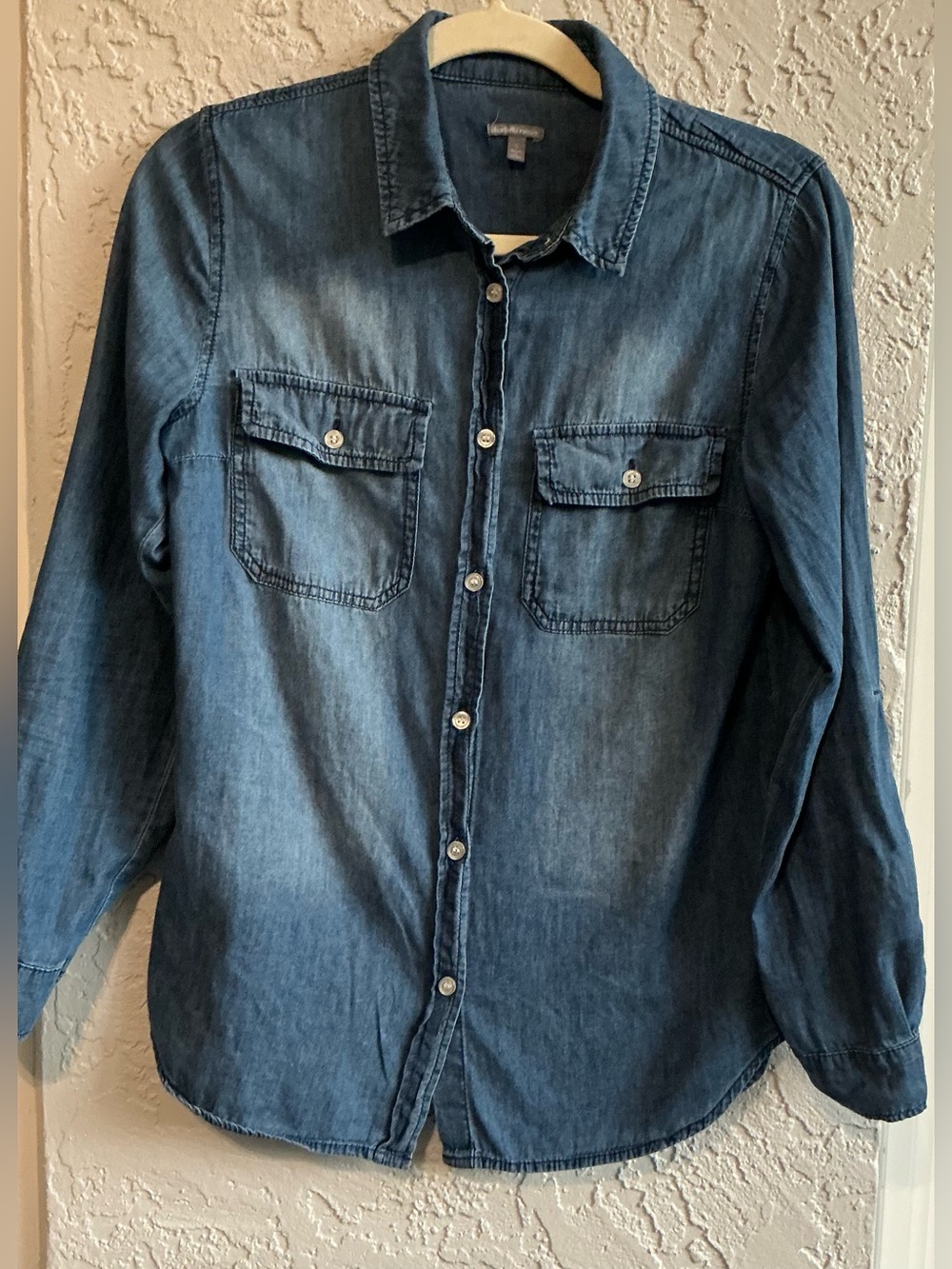 Charlotte Russe Denim Long Sleeve Button-Down Shirt - Blue